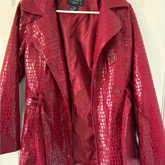 Selene Sport Red Croc Embossed Belted Jacket S | Faux Leather Trench Style - Picture 7 of 8